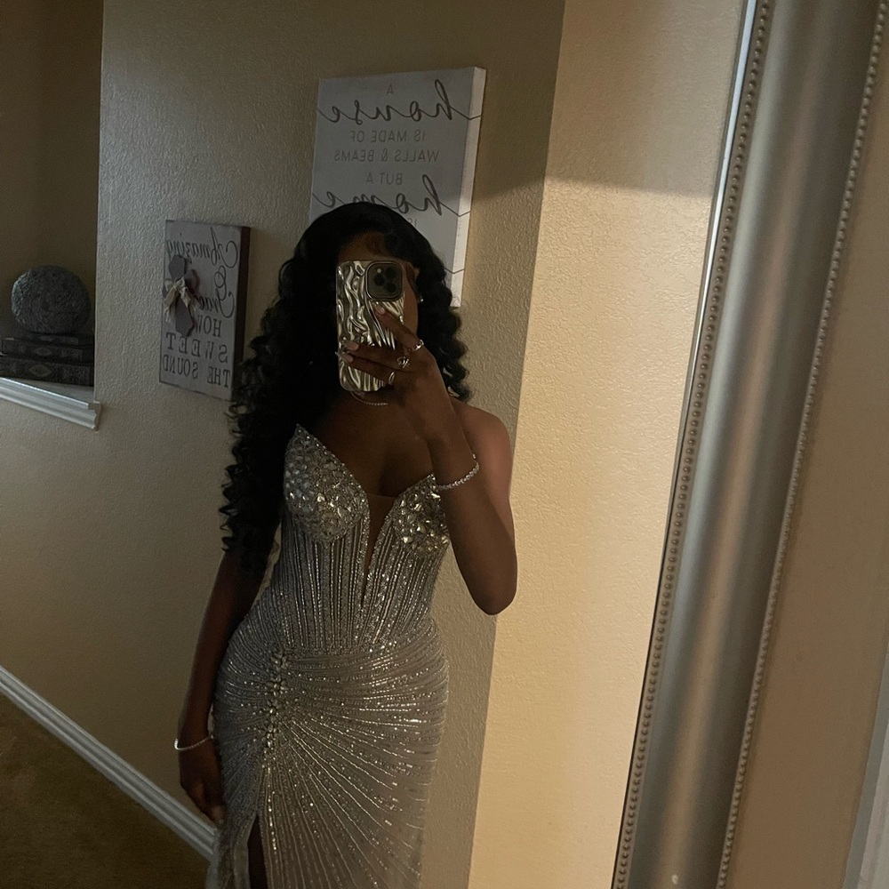 Elegant Silver Beaded Gown